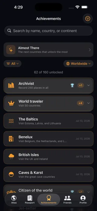 Achievements with medal tiers