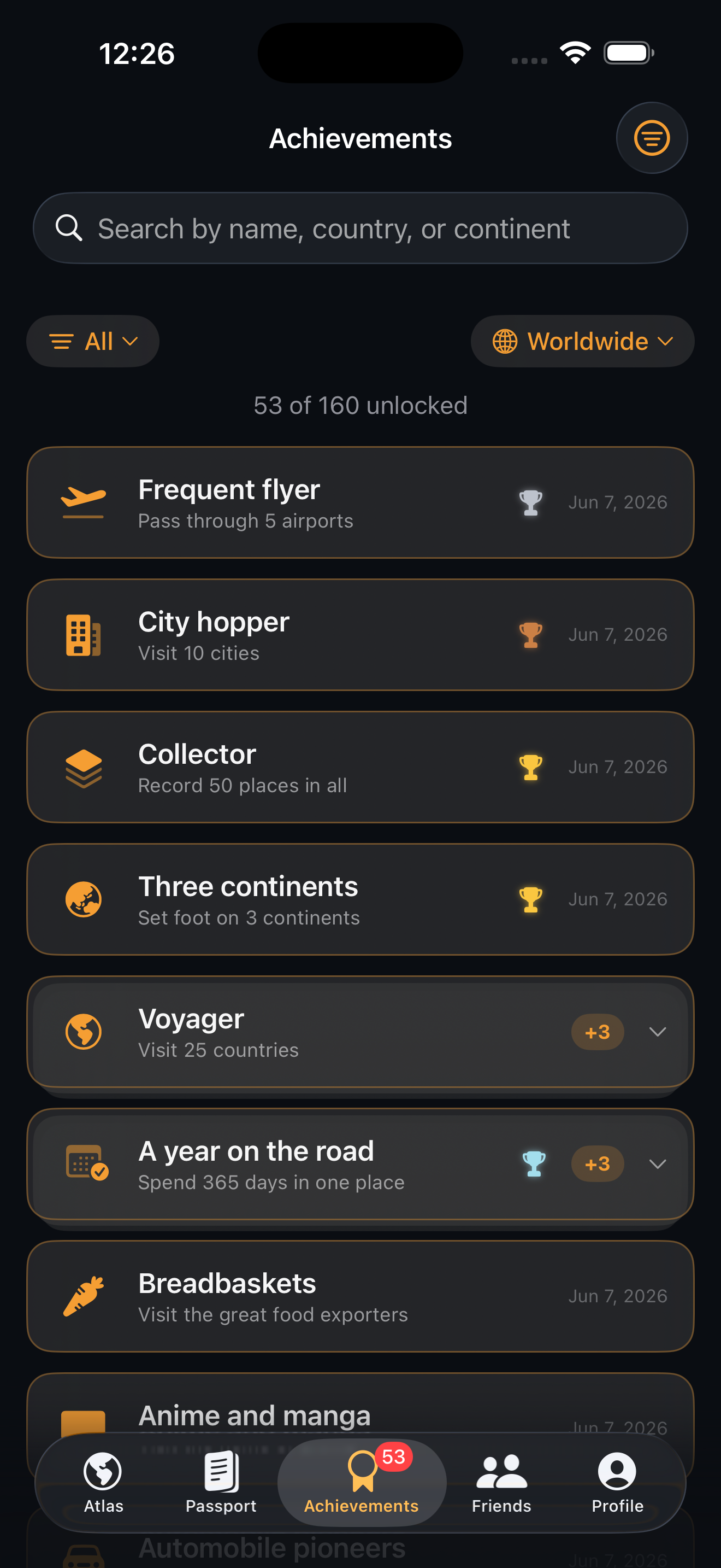 Achievements with medal tiers