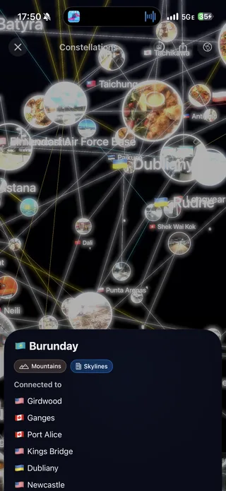 Mapsake Constellations linking travel-photo memories across distant places in an interactive night sky