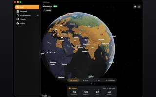Mapsake travel atlas and 3D globe in a Mac window