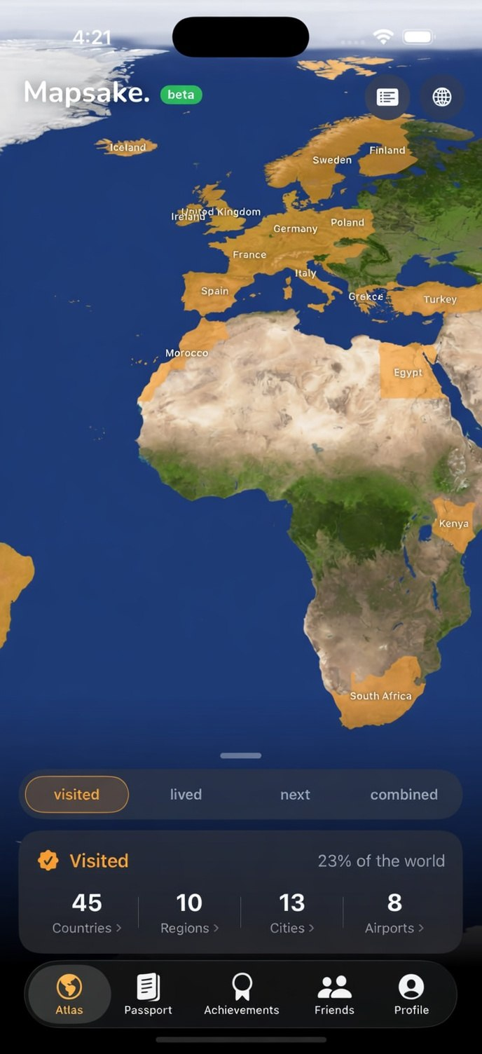 The flat map with countries painted in the lens colors
