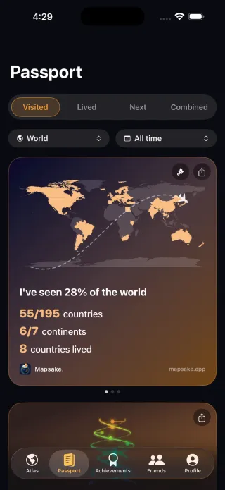 Shareable passport stat cards