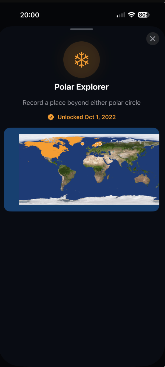Polar Explorer achievement unlocked for recording a place beyond either polar circle