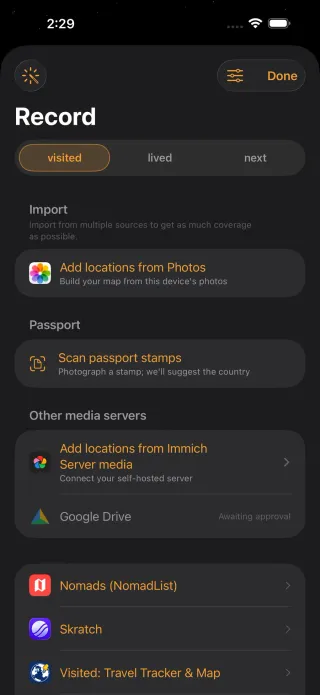 Import from Photos, Immich, and travel apps